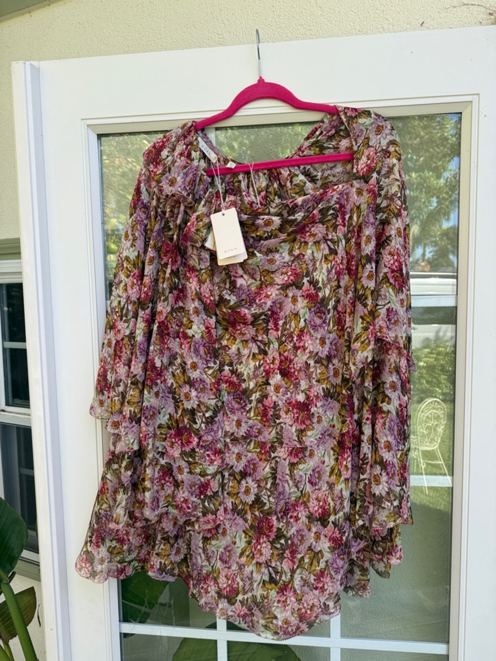 Doen Pink Floral Sheer Long-Sleeve Blouse